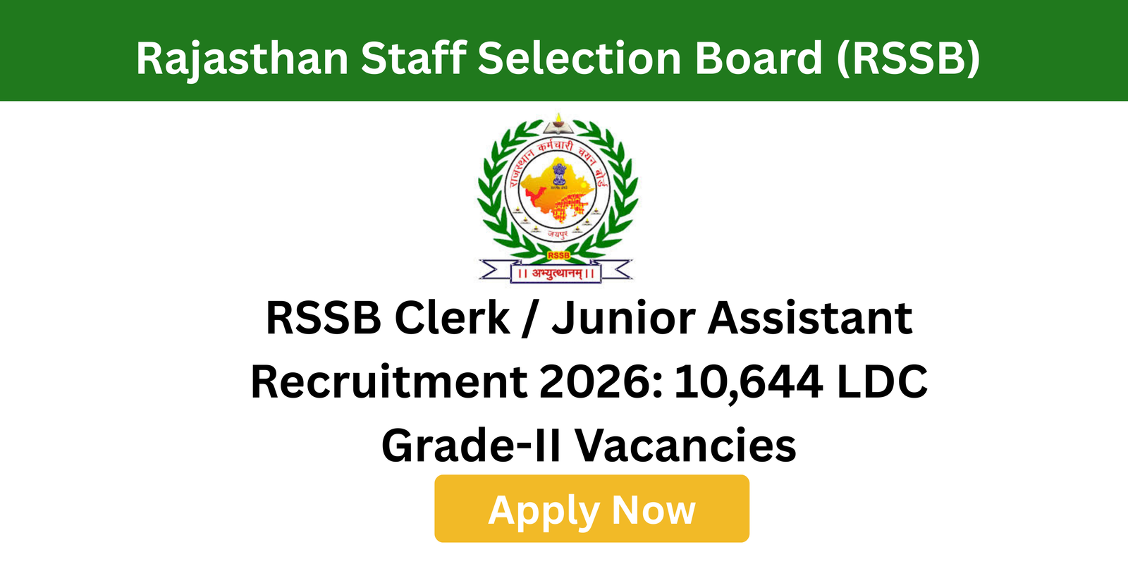 Rajasthan LDC Recruitment 2026 notification for Clerk Grade II and Junior Assistant posts